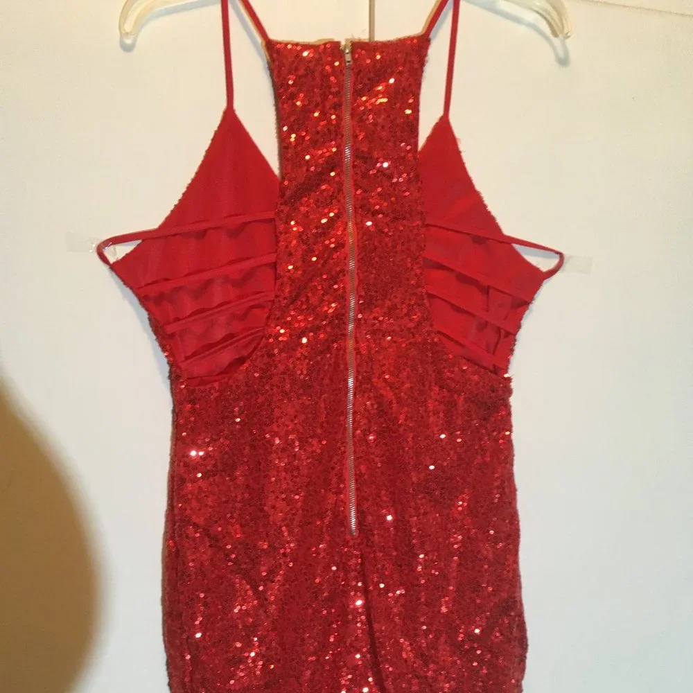 Red Sequin Cutout Dress - Picture 8 of 10